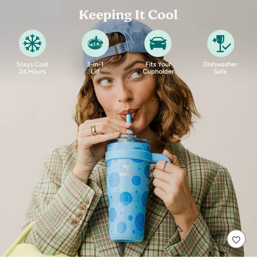 Smiley Face 24oz Cold 1 Vacuum Insulated Stainless Steel StrawTumbler